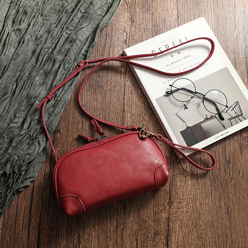 Johnature Basit Hakiki Deri Kadın Küçük Çanta Eğlence Doğal Yumuşak Inek Derisi Düz Renk Çok Yönlü Omuz ve Crossbody Çanta
