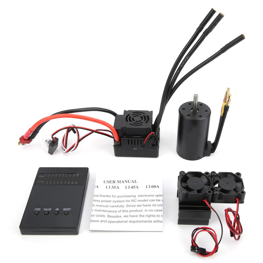 3660 3800KV Brushless Motor 80A ESC+Programmer Card Motor Heat Sink Set for 18 RC Car