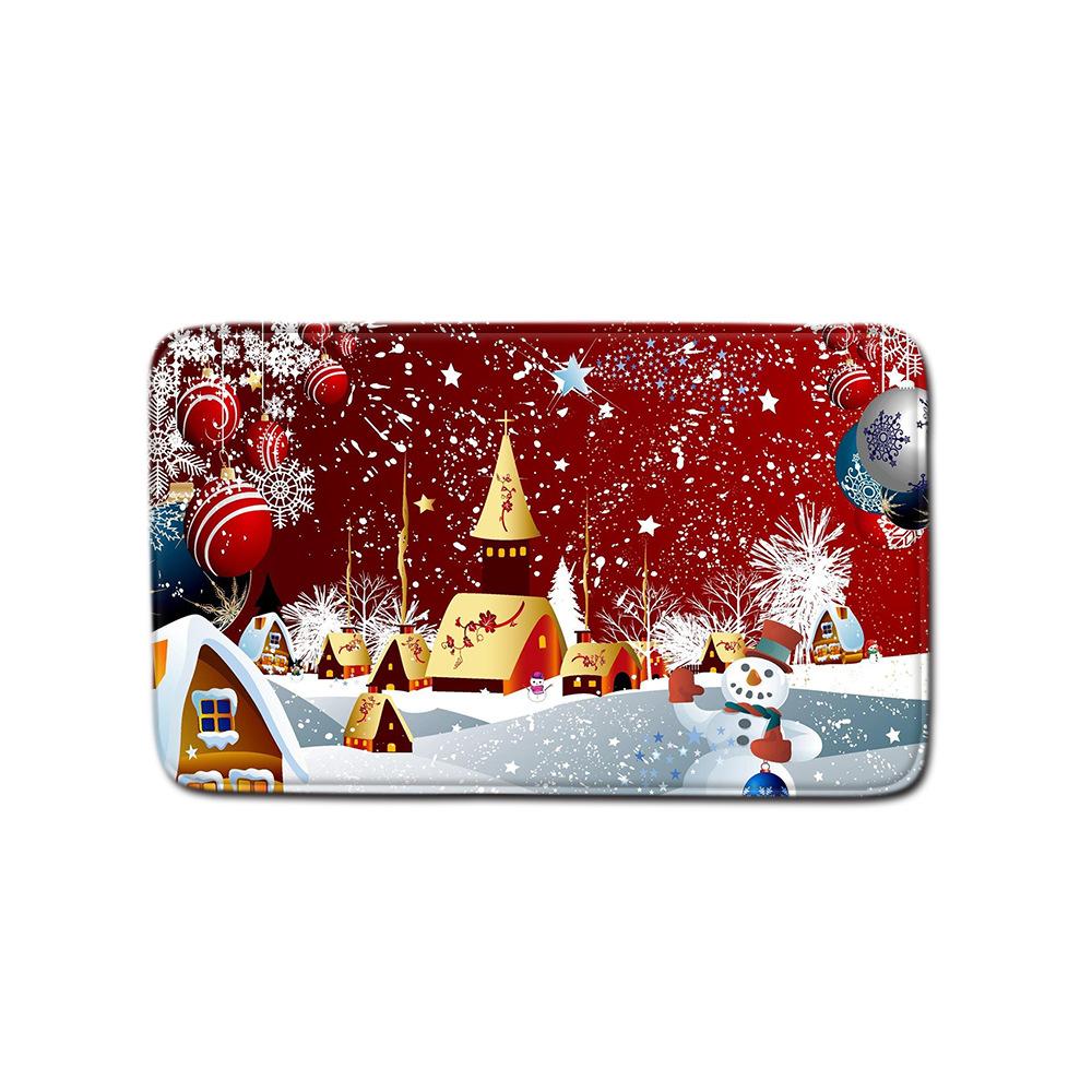 Christmas Bathroom Non-Slip Door Mat, Shower Curtain Floor Mat Combination Four-Piece Toilet Absorbent Carpet