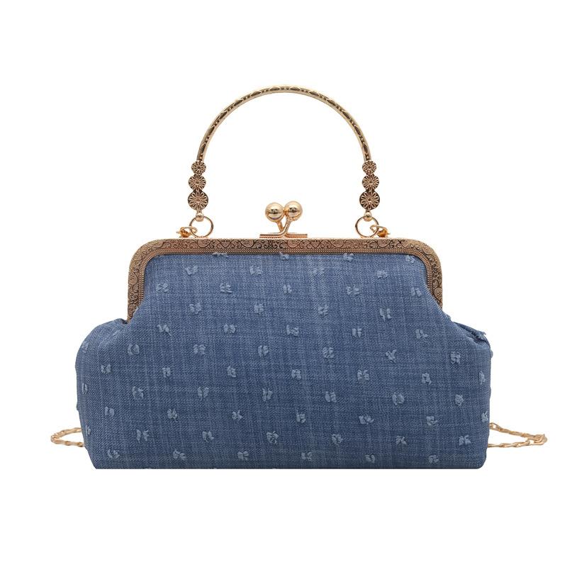 Summer new canvas fashion banquet simple lock chain shoulder crossbody shell handbag