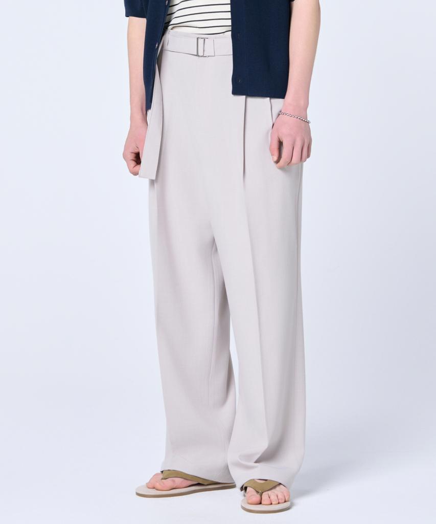 Hyoji Ss Belted Half-Banding Double-Pleat Wide Slacks (4 Colors)