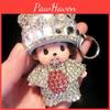 Sparkling Crystal Keychain Bag Charm With Furry Monkey Design