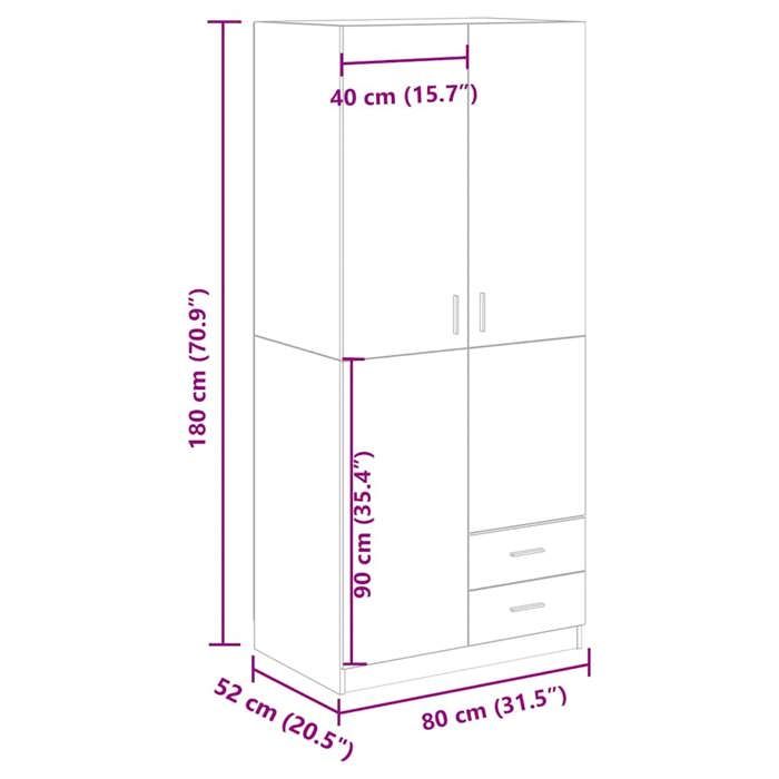 VidaXL Garde-robe vieux bois 80x52x180 cm bois d'ingénierie, armoire de rangement, organisateur de garde-robe, armoire, 855886