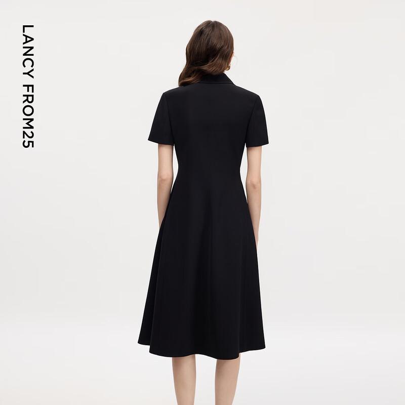 LANCY Women's Black Commuter Style Short Sleeve Suit Dress