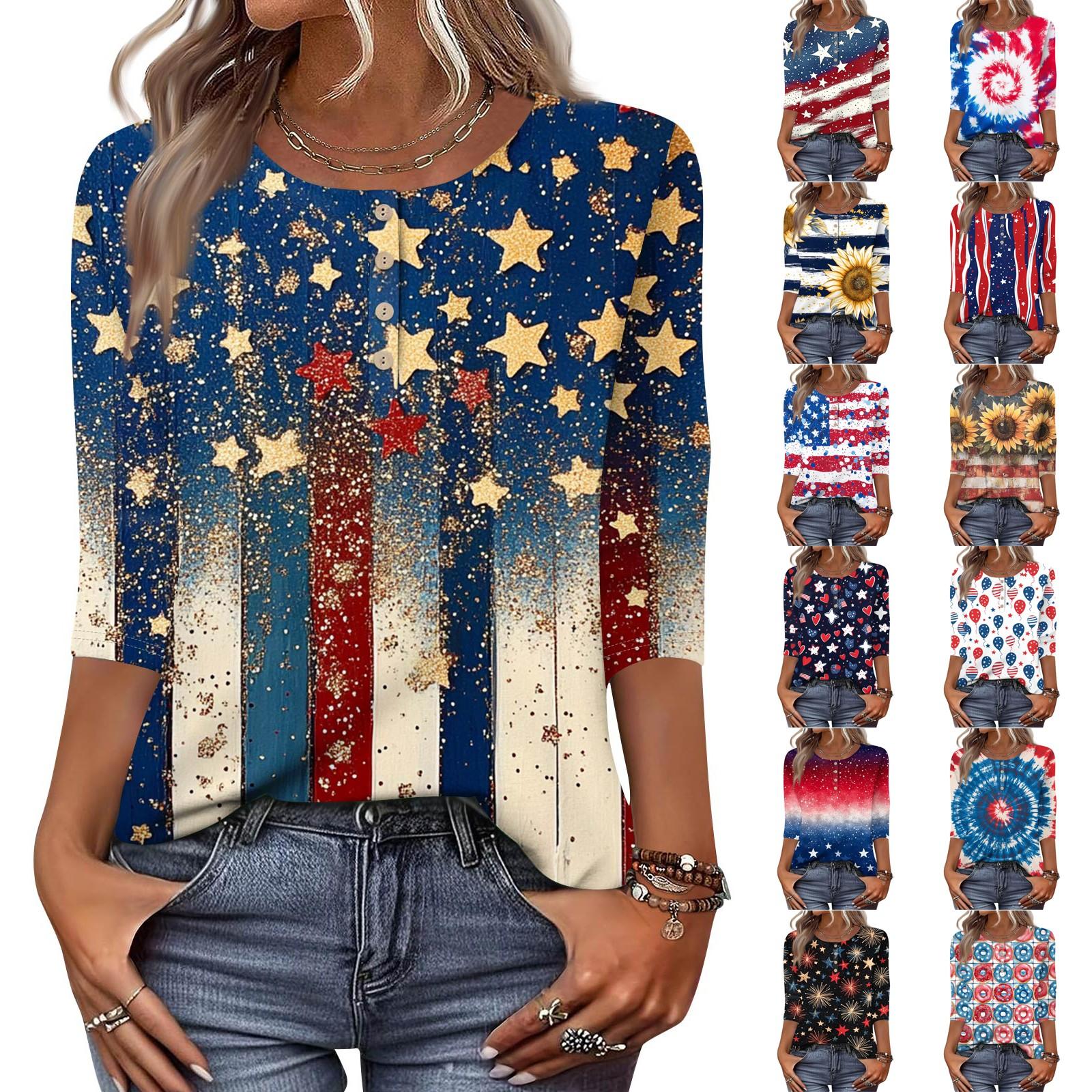 

Women s Casual Fashion T-Shirt Printed Round Neck Seven Sleeve Top XL