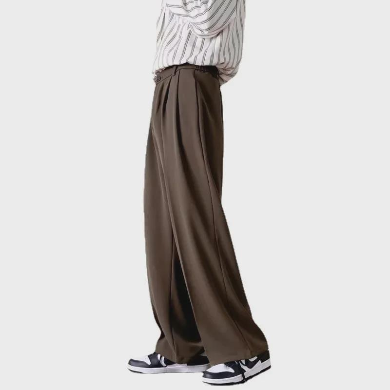 Korean Brown Coffee Workwear Design: Japanese Retro Loose Men's Wide-Leg Straight Casual Pants - INS Style.