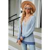 Autumn and Winter Lace V-neck Contrasting Contrasting Slit Loose Long-sleeved T-shirt Tops for Women