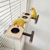 Wood Bird Standing Perch Birdcage Feeder Bowl Parrots Cage Entertainment Parrot Stand Perch Food Water Feeding Bowl