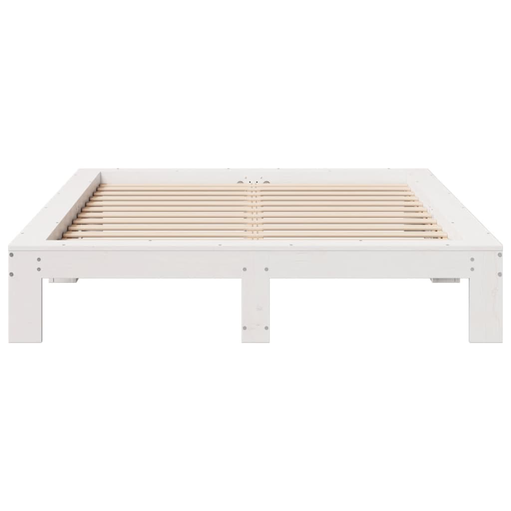 Vidaxl Bed Frame Without Mattress, White, 135X190 Cm, Solid Pine Wood
