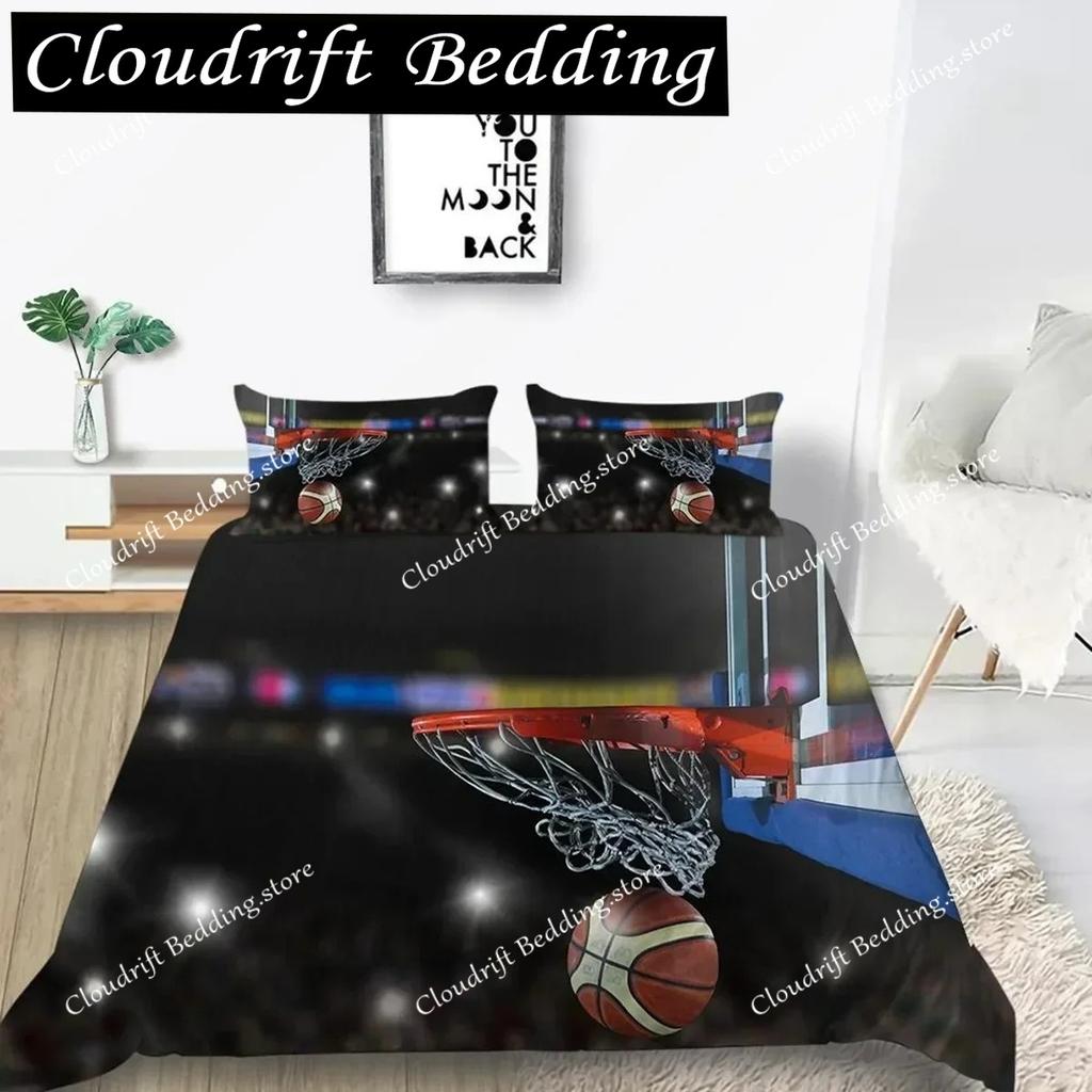 3D Basketball Duvet Cover Set Polyester Hand Catching Fire Basketball Sports Themed Bedding Set Queen Size Soft 3pcs Quilt Cover