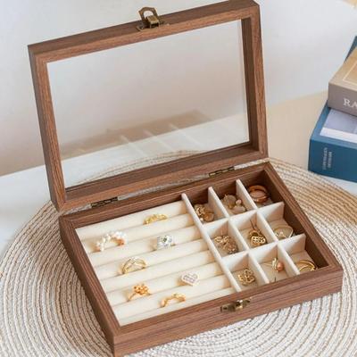 Glasdeckel Schmuckorganizer Samt Ringhalter Praktische Holz Schmuckschatulle Schreibtisch