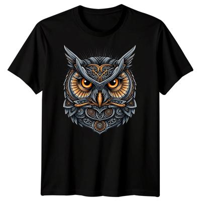 Ornate Owl Graphic Owls Animals Mens 100% Cotton T-shirt Mens Tees Top Intricate Design