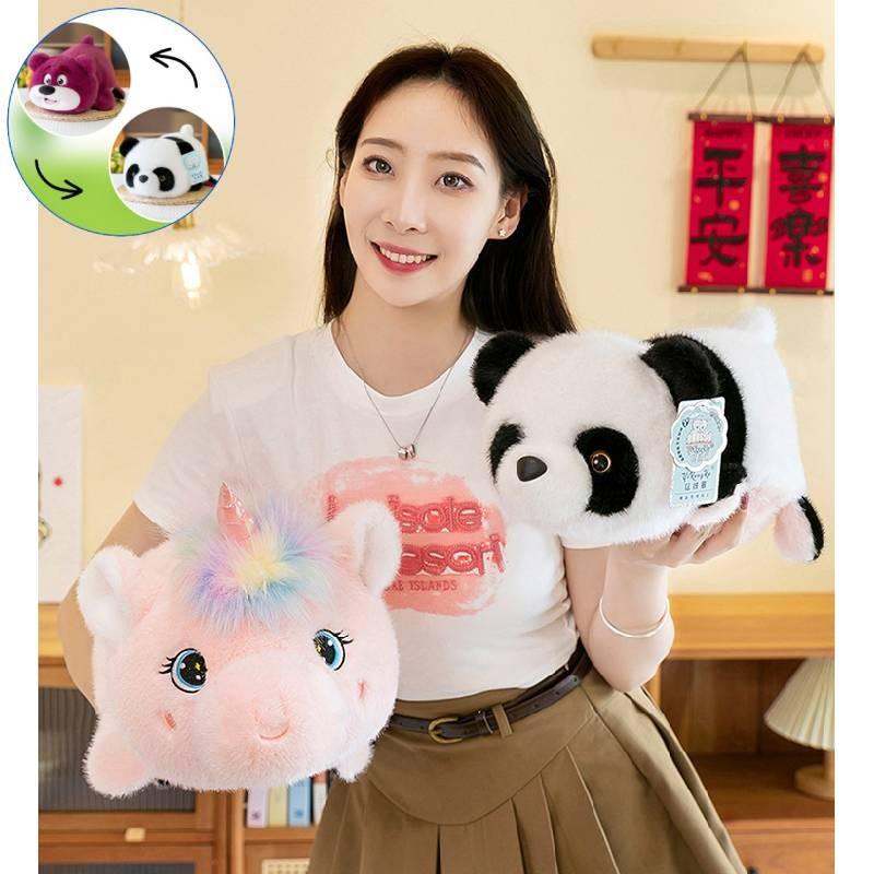 Creative Reversible Panda Plush Toy Soft Adorable Unicorn Pillow For Girls Birthday Gift