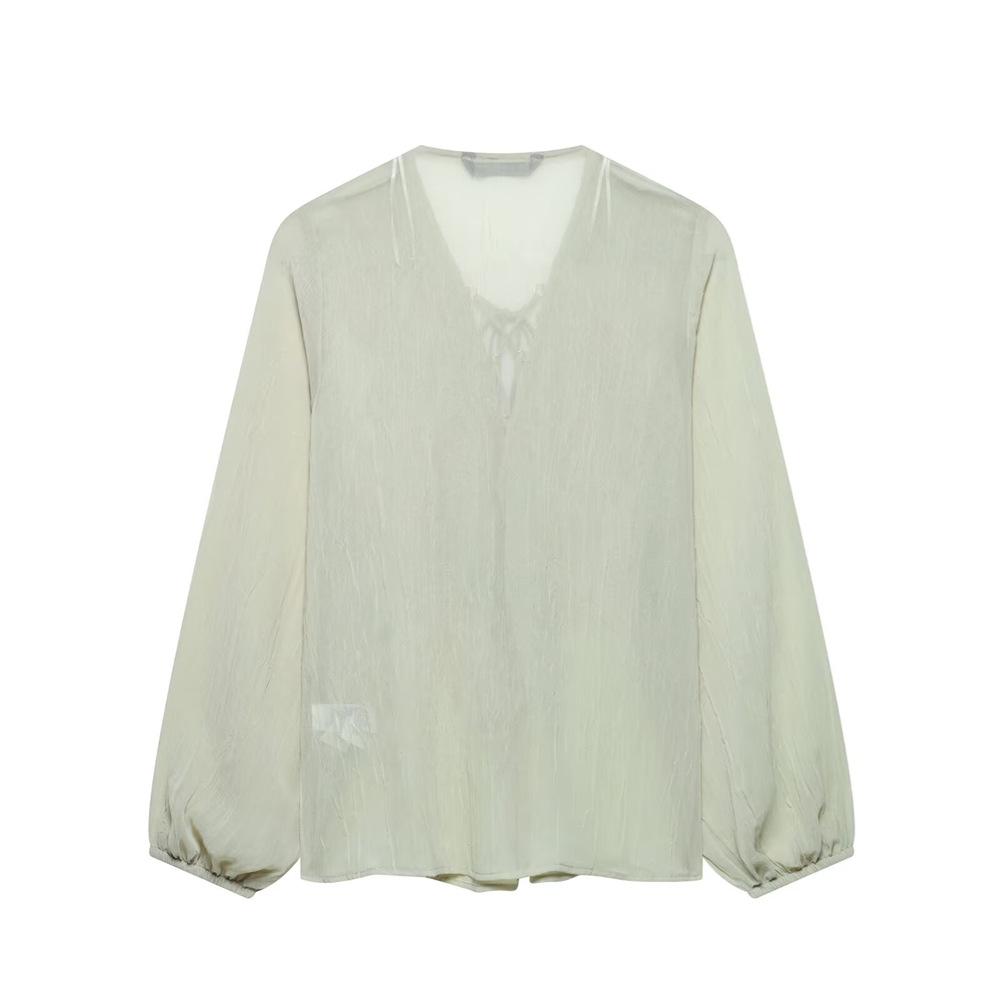2025 Spring/Summer Women's Layered Casual Semi-Transparent Shirt Top