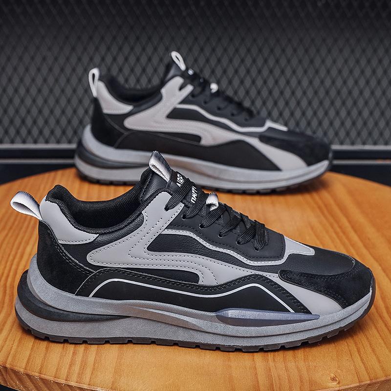 Pantofi sport casual pentru bărbați, respirabili, versatili, din piele, negri, pentru alergare, adidași atletici, jogging, tenis, pantofi de mers pe jos