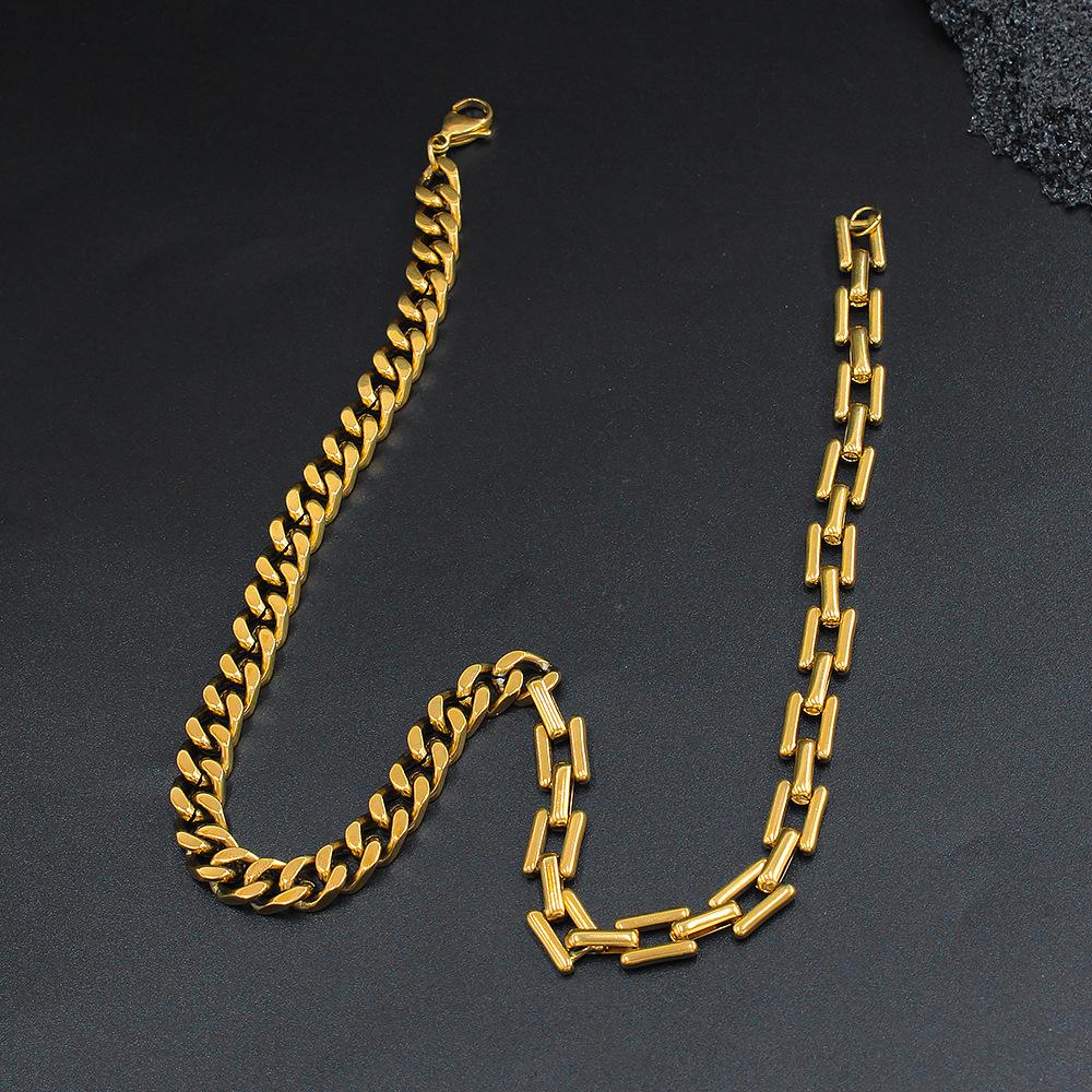 18K Gold Plated Cuban Link Chain Necklace for Women - Stainless Steel, French Retro Design