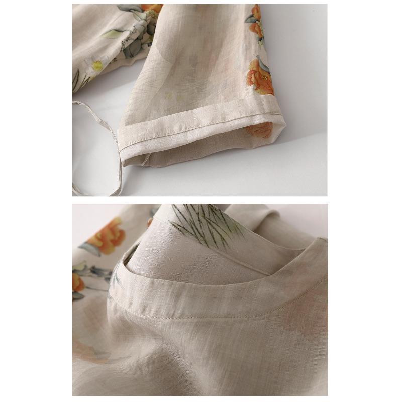 Summer New Loose Women's Printed Medium To Long Short Sleeved Dress