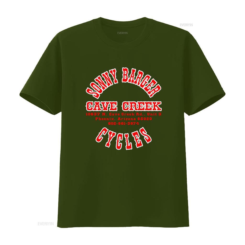 Sonny Barger Cycles Cave Creek Black Cotton T Shirt Funny Vintage Design For Men vintage Washed Stretched Slightly graphic