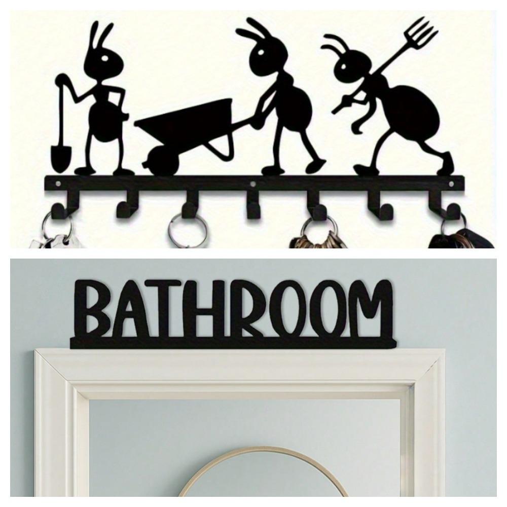 

2-Piece Metal Ant Bathroom Sign and Keychain Wall Sculpture Set, Rustic Office or Corridor Decor, Halloween Christmas Gift TY7223+TY7143