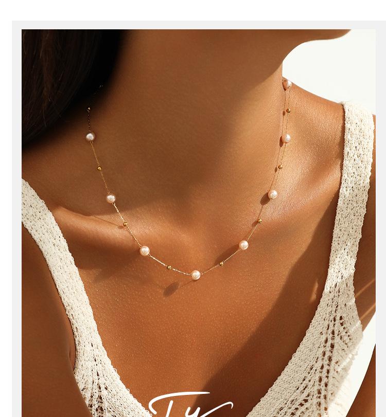 Light Pink Pearl Stainless Steel Necklace – European & American Style Women's Luxury Korean-Inspired High-End Jewelry