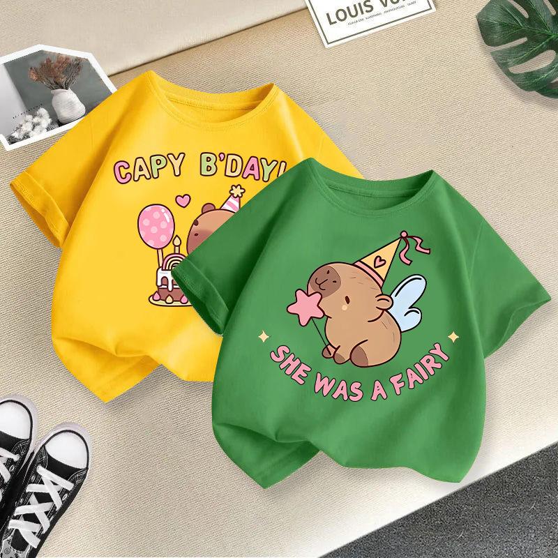 Children T-shirt Capybara Printed Kids 100% Cotton Tops O-Neck Short-sleeve Kids 2-13Y T-shirt