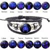 Luminous 12 Zodiac Constellation Sign Braided Couples Leather Bracelet For Men Black Rope Charm Party Grow In the Dark Jewelry