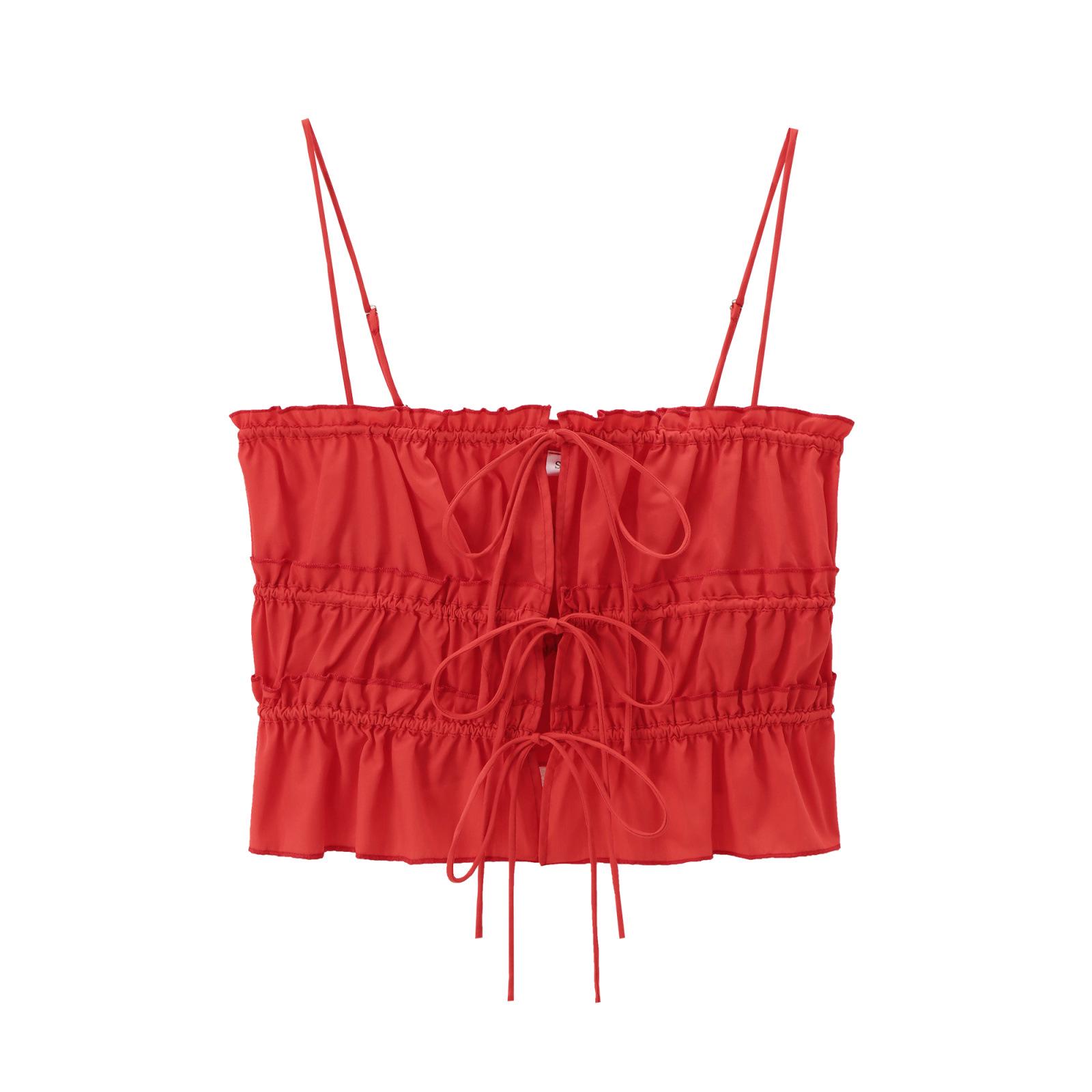 

2024 Европейский и американский стиль Женский повседневный поплин майка с бантом Medium (M) красный