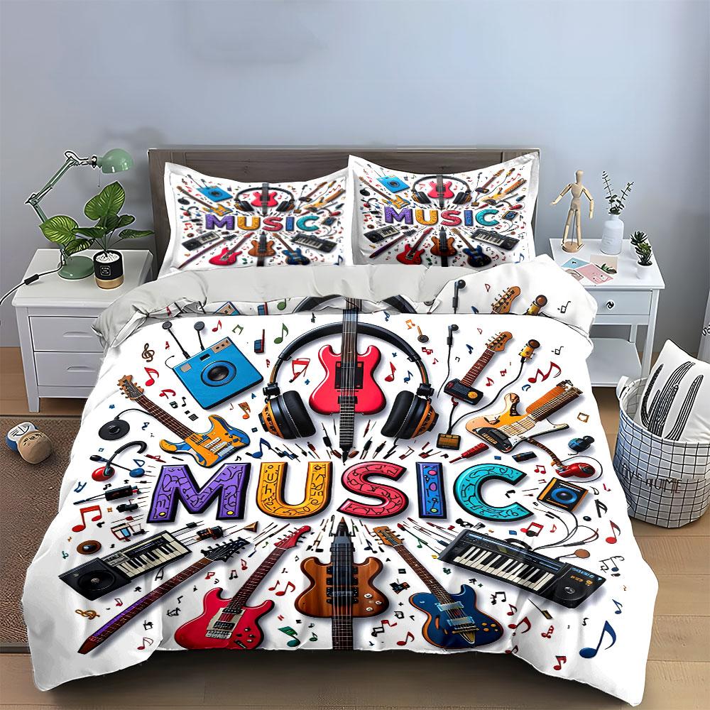 Music Instruments Colorful Design Bedding Duvet Cover Set Duvet Cover Pillowcases  (1*Duvet Cover 2*Pillowcases, Without Duvet Insert)