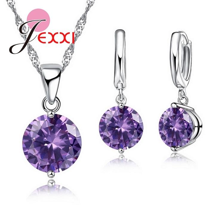 Wholesale Dedicated 925 Silver Jewelry Sets 8 Colors Cubic Zircon Pendant Set Anniversary Earrings Necklace Accessories