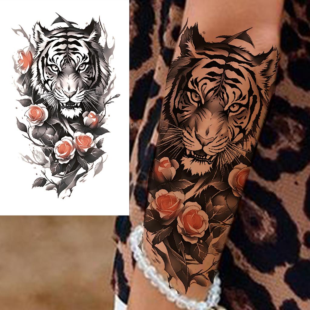 1 Sheet Wolf Tiger Astronaut Dragon Skeleton Temporary Tattoos For Women Men Adults Fake Skull Flower Tattoo Sticker Waterproof
