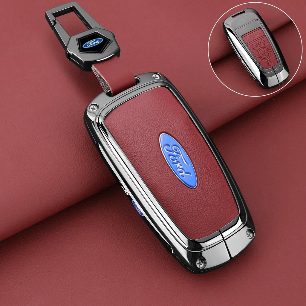 Car Sticker 2026 Ford New 2025 Hot Leather Car Key Case Protector Cover for Ford Fusion Mustang Explorer F150 F250 F350 EcoSport