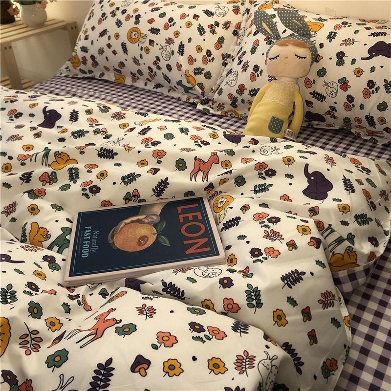 Cartoon Color Matching Four-piece Set Quilt Cover Bedding Quilt Cover Dormitory Bed Single Three-piece Set
