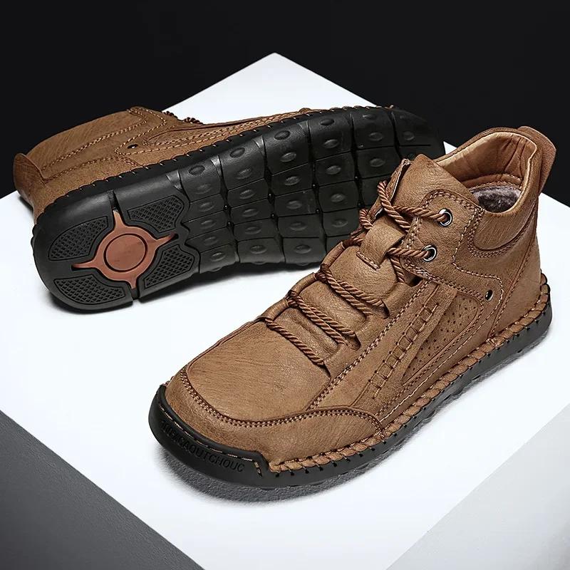 Fashion Classic Genuine Leather Winter Boots for Men Outdoor Shoes for Mountain Trekking Warm Handmade Retro Boot Leisure Hiking