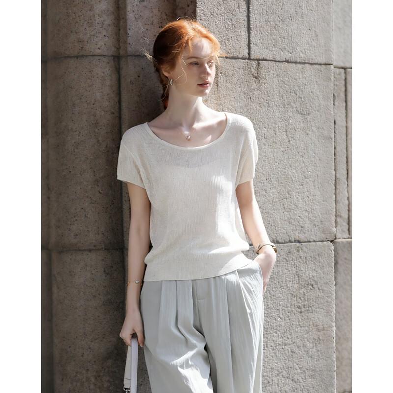 Demana Women s Linen Blend Short Sleeve Knit Top S