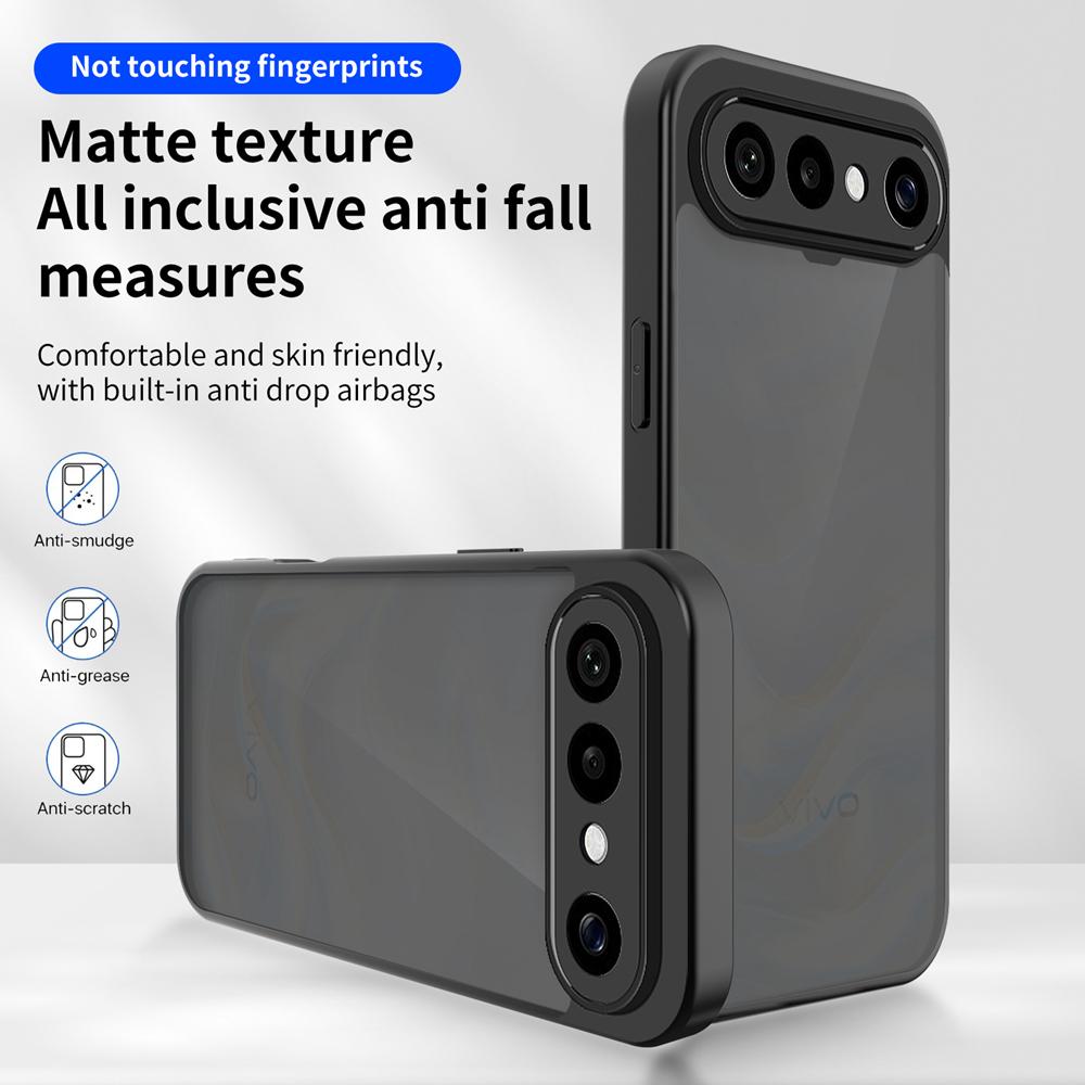 KEYSION Matte Translucent Black Phone Case for VIVO X300 FE Soft Silicone+PC Anti-slip Shockproof Back Cover for VIVO X300 FE 5G