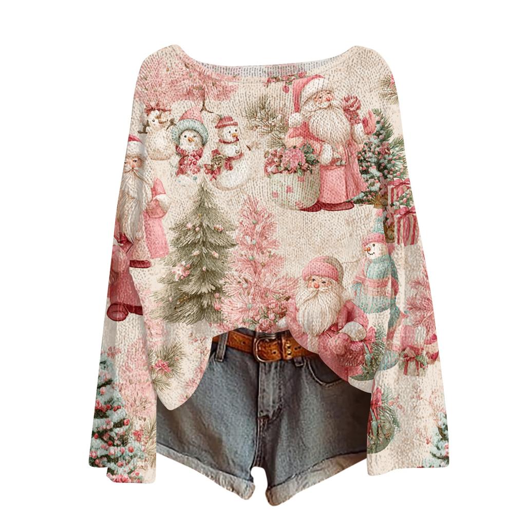 Womens  Fall Sweaters Long Sleeve Print Tops Pullover Sweaters Loose Dressy Casual Basic Clothes