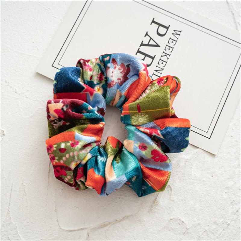 30pcs  Women Hair Scrunchies Christmas Print Corduroy Cloth Hairbands Lady Girls Ponytail Hair Ties Accessories