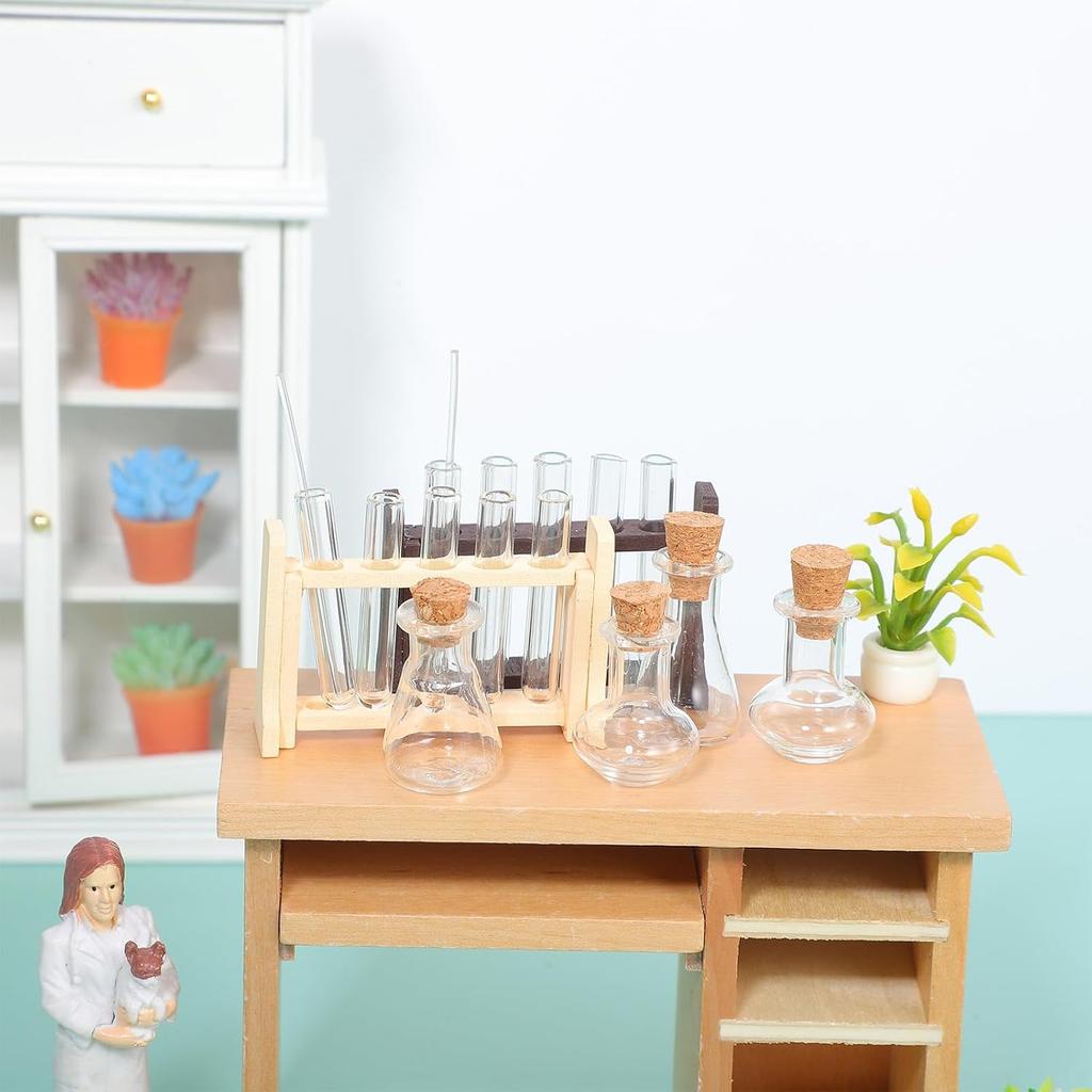 BESTonZON 2 Sets Scale Equipment Glass Household Doll House Set Dollhouse Miniature Test Tubes Wood Decorations Tiny House Test Tubes Mini House