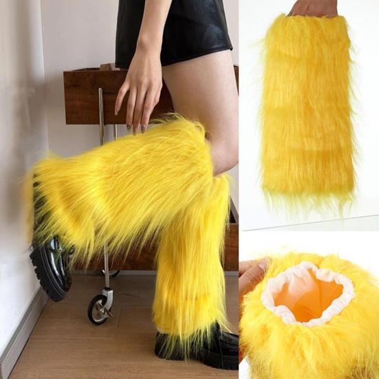 Faux Fur Leg Warmers Women Solid Color Fuzzy Long Boot Covers Fluffy Shaggy Leg Warmers for Christmas Costume Nightclub Street Wear