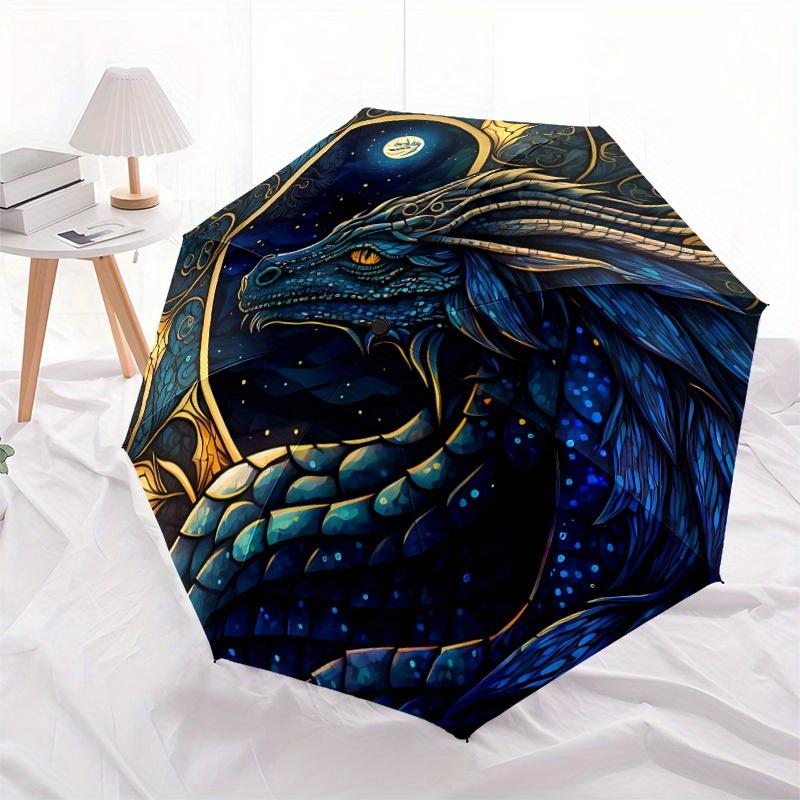 1pc Dragon Fantasy Compact Travel Umbrella, Automatic Folding Lightweight Windproof 8-Bone Reinforced Design, Portable for Backpack Durable