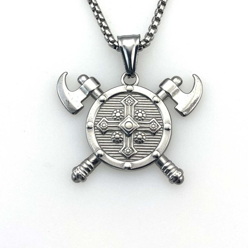 Necklace Nordic Viking Odin Logo Double Ax Pendant for Men and Women