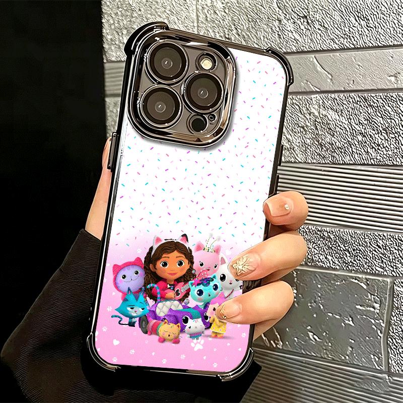 G-Gabbys Dollhouse Cartoon Plating Phone Case For Iphone 16 17 Pro Max Air 16E 14 15 Plus 12 13 Mini Anti-Fall Airabag Cover