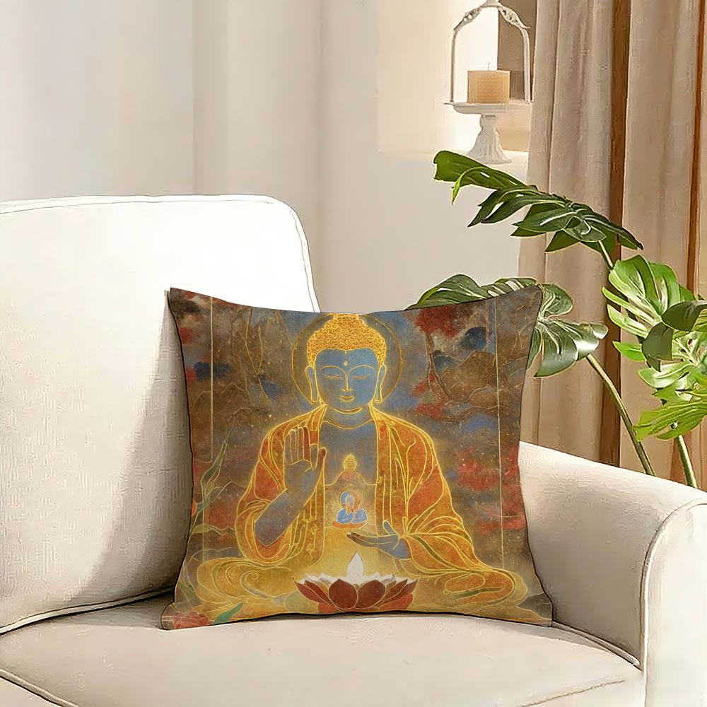 Buddhism Cushion Cover Reversible Plush Pillow Cover Soft Fluffy Home Decor for Sofa Bedroom