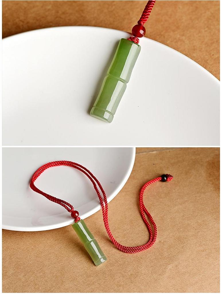 Certified Green Jade Bamboo Pendant for Men & Women - High-Grade Qinghai Hotan Jade Sweater Chain