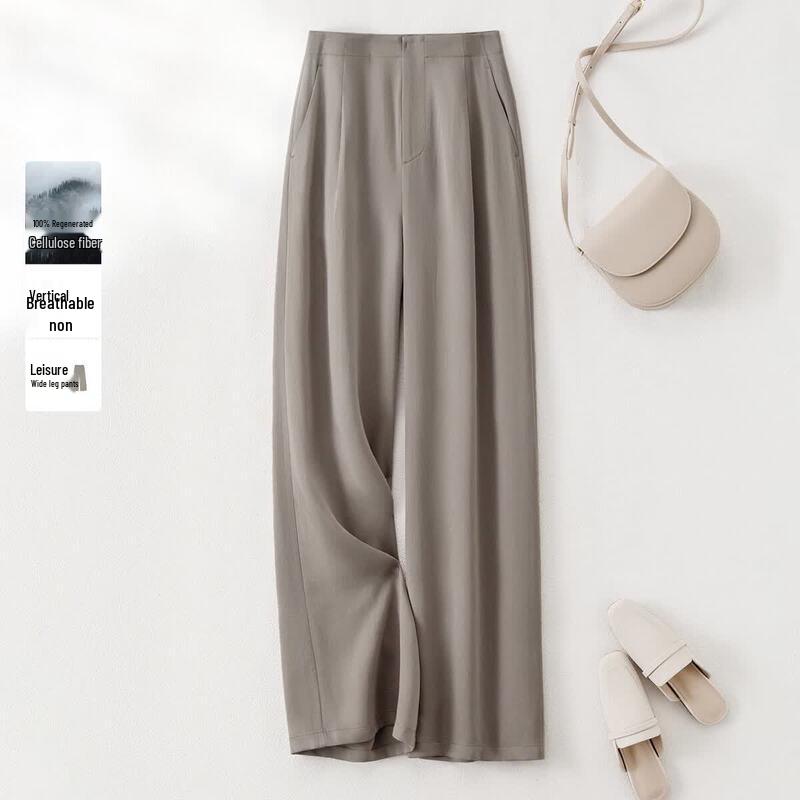 IHIMI Women s Draped Cupro Lyocell Straight-Leg Pants L