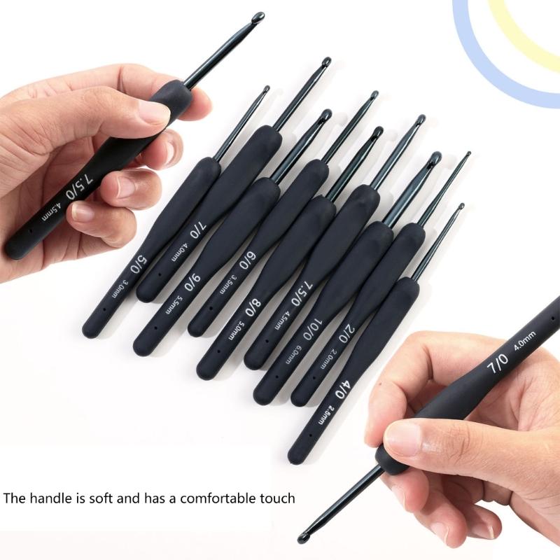 9Pcs Ergonomic Crochet Hook With Storage Case and Scissors 2.0mm-6.0mm Aluminum Crochet Needle For Beginner Knitting