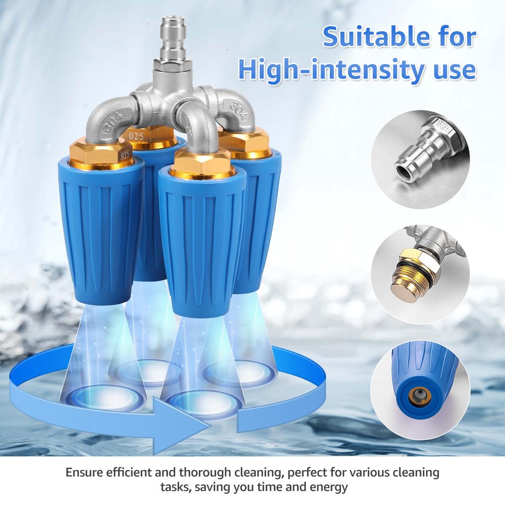 4 in1 4000 PSI Turbo Nozzle 360° Rotating Pressure Washer Nozzle with 1/4 Inch Quick Connector Four heads Sprayer Tips