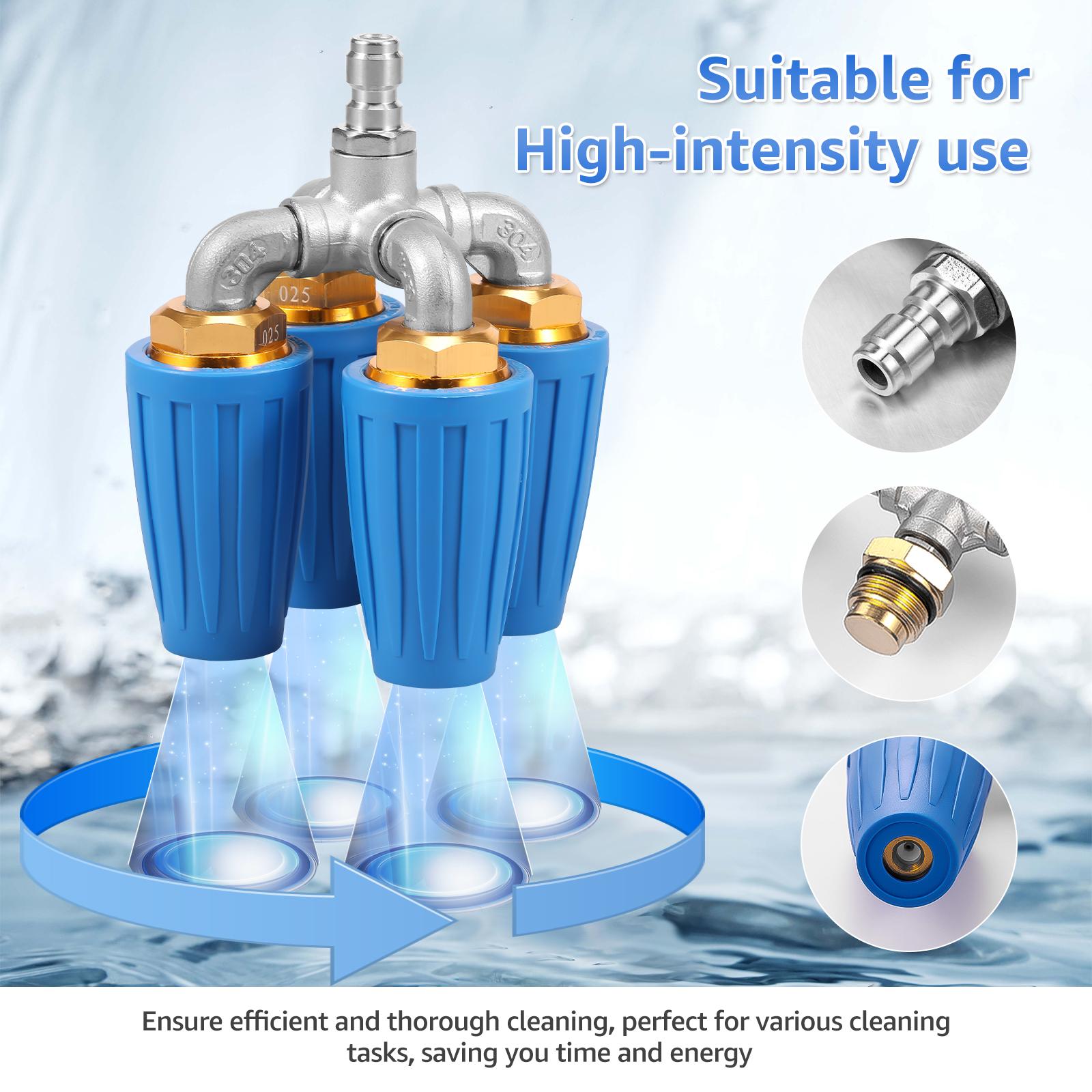 4 in1 4000 PSI Turbo Nozzle 360° Rotating Pressure Washer Nozzle with 1/4 Inch Quick Connector Four heads Sprayer Tips