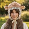 Cartoon Head Wrap Furry Deer Soft Thicken Trapper Hat for Women Outdoor Wear Lace Brim Holiday Party Photo Props