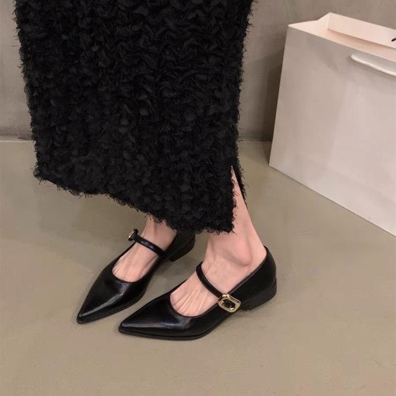 

Fashion Solid Casual Sqaure Heel Pumps for Women Pointed Toe Med Heel Ladies Shoes One-line Buckle Shallow Rubber Pu Pumps Zapatos 35 чёрный